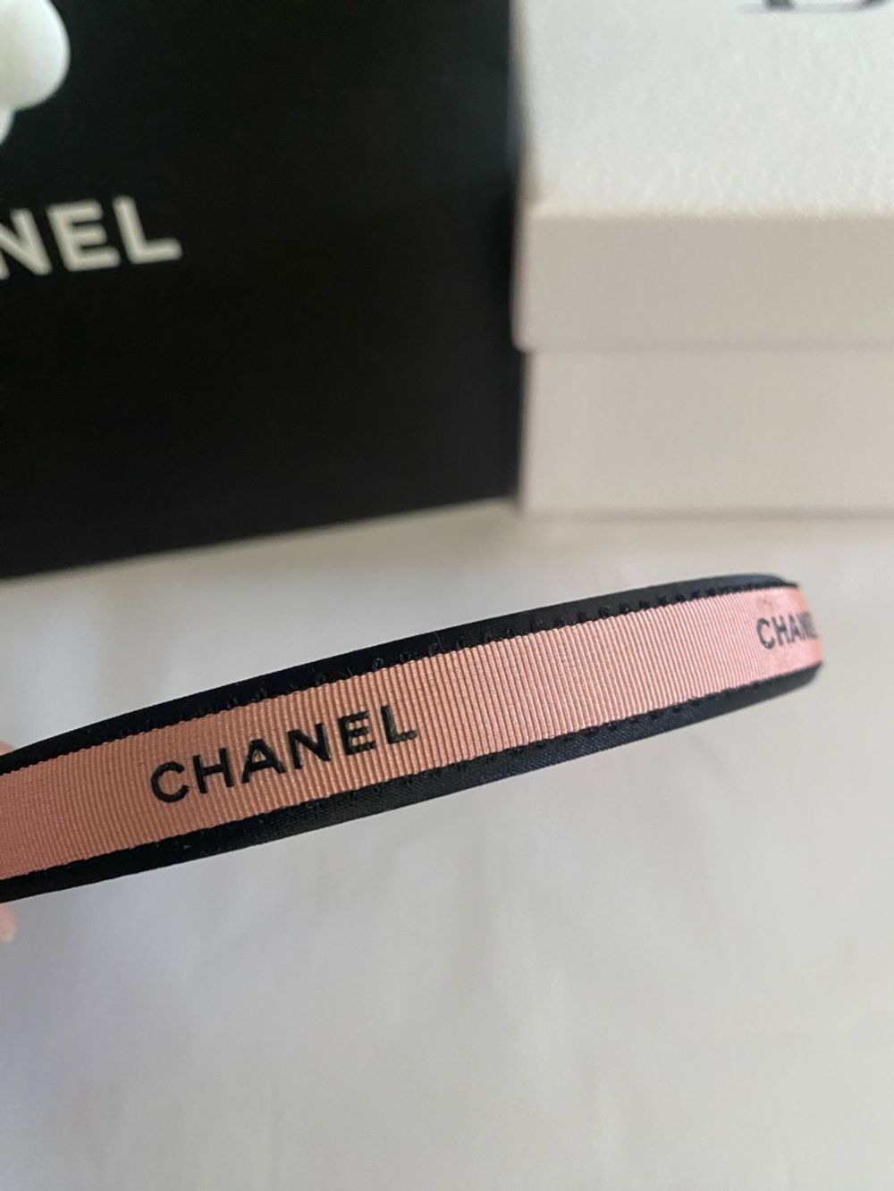 Chanel Ribbon Pink Logo Ribbon Slim Headband - Picture 5 of 5